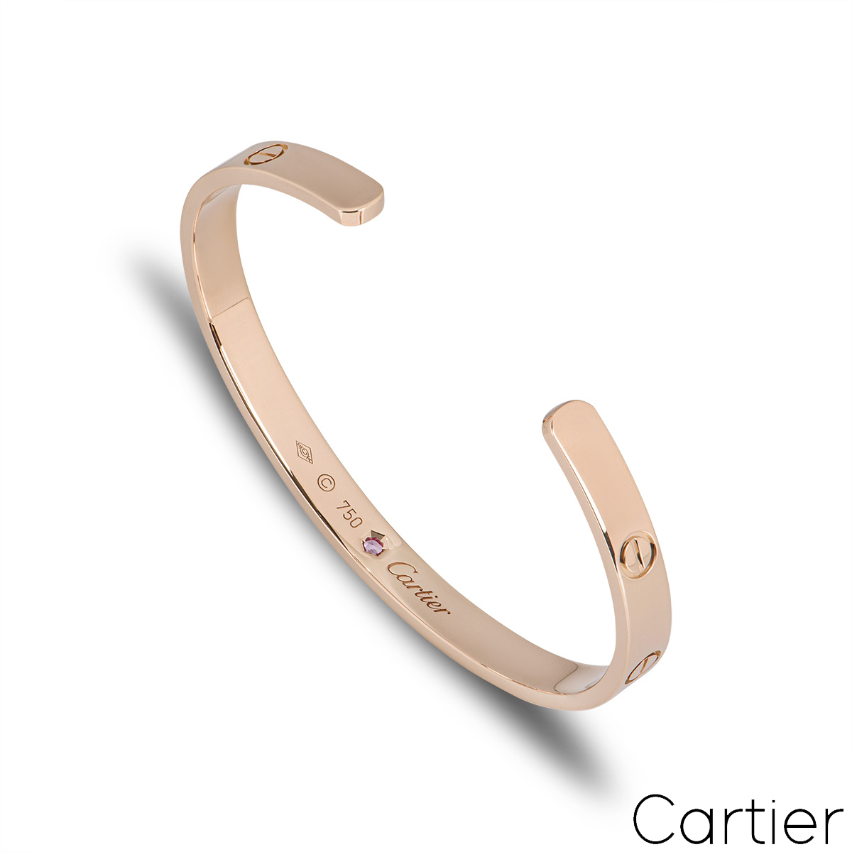 Cartier Rose Gold Pink Sapphire Cuff Love Bracelet Size 17 B6030017